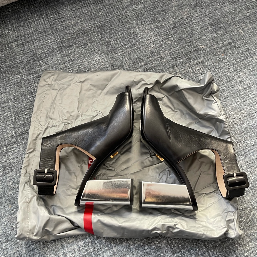 Prada Black/Silver Bicolor Open-Toe Block-Heel Sa… - image 6